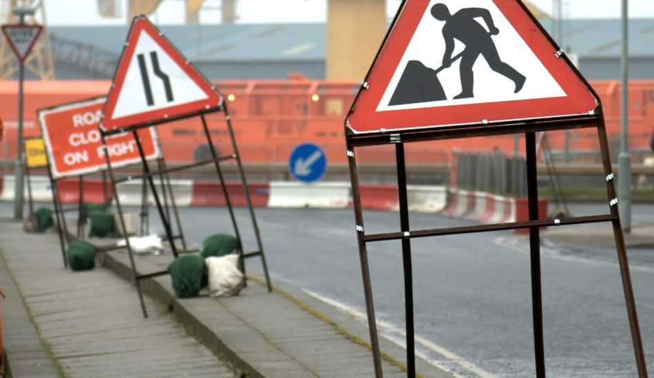 Photo of road repair and roadworks signs